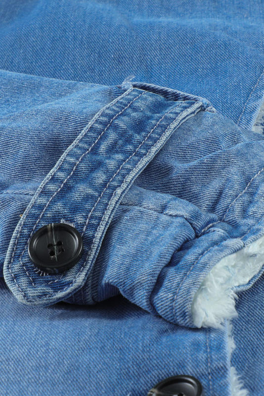 Sky Blue Lapel Collar Button Fleece Jacket LC8511336-4