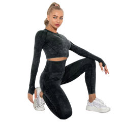 Black Nylon Seamless Long Sleeve Pant Yoga Set TQE91361-2