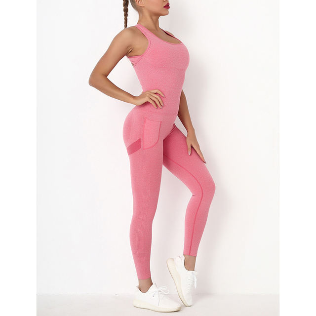 Red Back-Criss Seamless Yoga One Piece Jumpsuit TQE91567-3