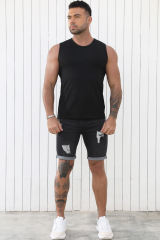 Black Solid O Neck Slim-fit Men\'s Tank Top MC256181-2