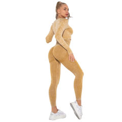 Yellow Nylon Seamless Long Sleeve Pant Yoga Set TQE91361-7