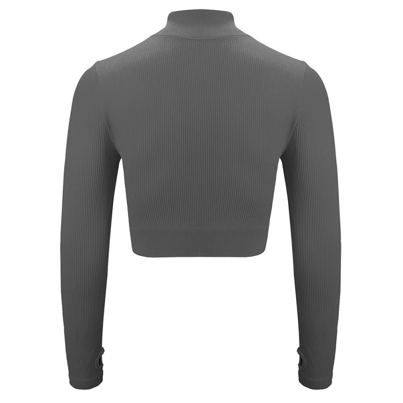 Gray Seamless Stand Collar Jacket with Pant Yoga Set TQK710415-11