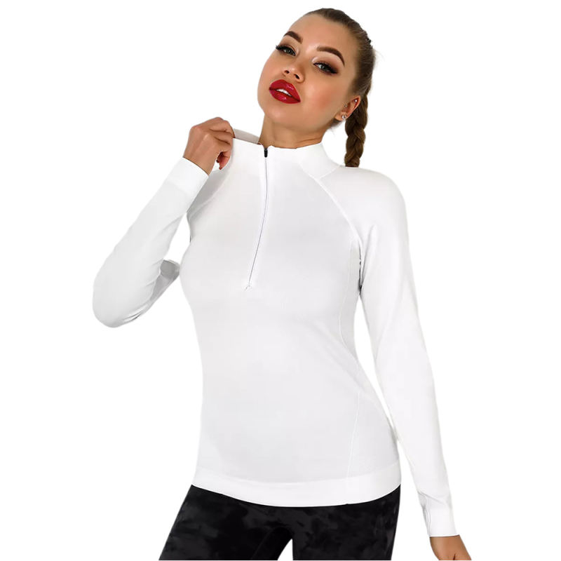 White Quick Dry Zipper Knit Tight Yoga Tops TQE91363-1