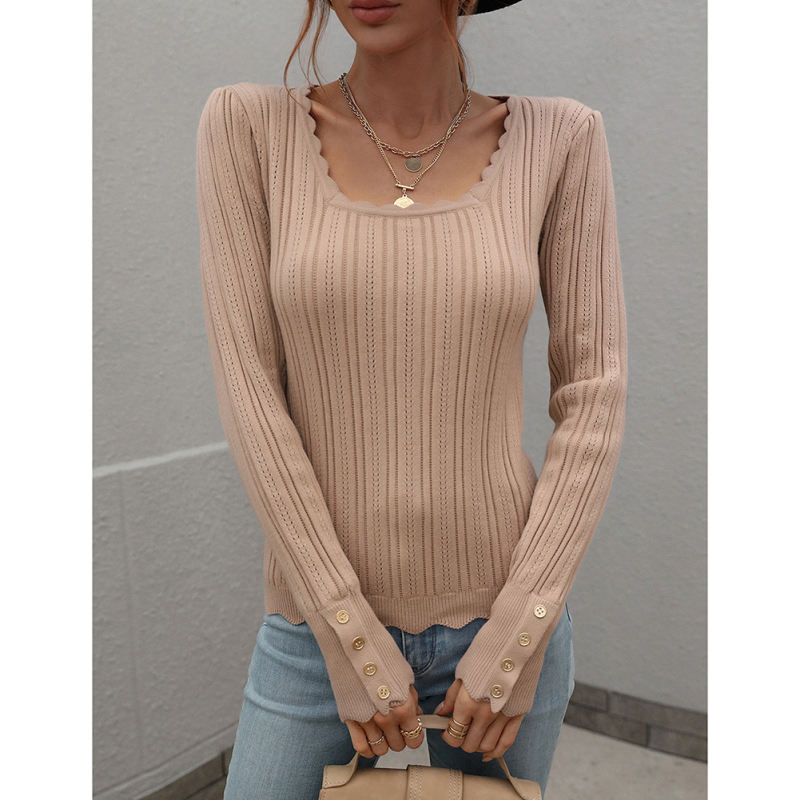 Apricot Knit Button Long Sleeve Pullover Top TQV270003-18