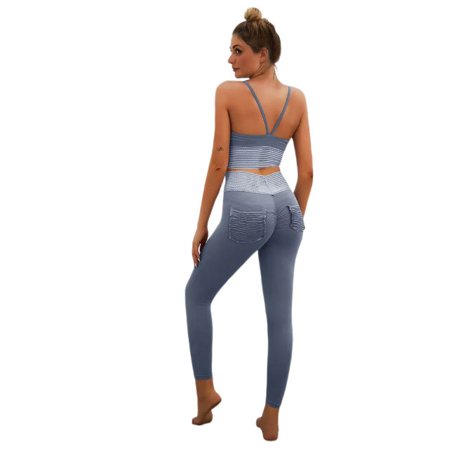 Gray Bra with Poacketed Pant Yoga Set TQE91359-11