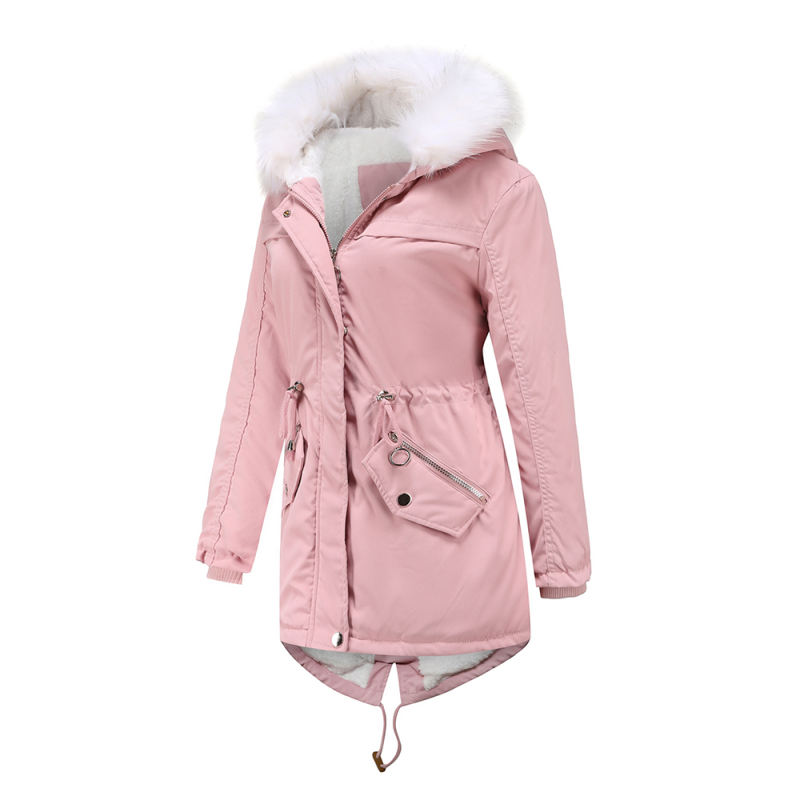Pink Fur Collar Warm Hooded Parka Coat TQK280129-10