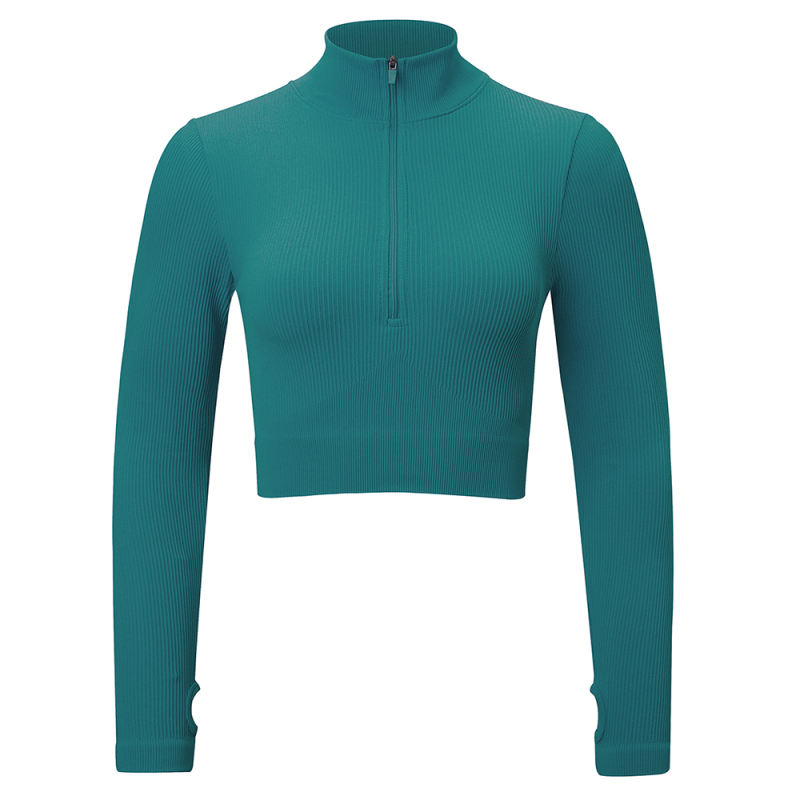 Aquamarine Seamless Stand Collar Jacket with Pant Yoga Set TQK710415-45