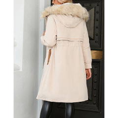 Apricot Zipper Plush Collar Parker Thick Coat 2pcs Set  TQK280219-18