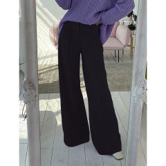 Black High Waisted Draped Wide Leg Pants TQV510042-2