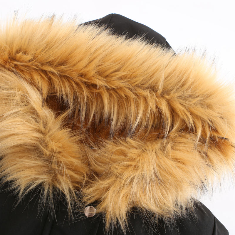 Black Brown Fur Collar Drawstring Waist Warm Hooded Parka Coat TQK280130-2B