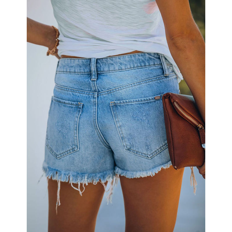 Blue Ripped Distressed Pocketed Jean Shorts TQK530082-5