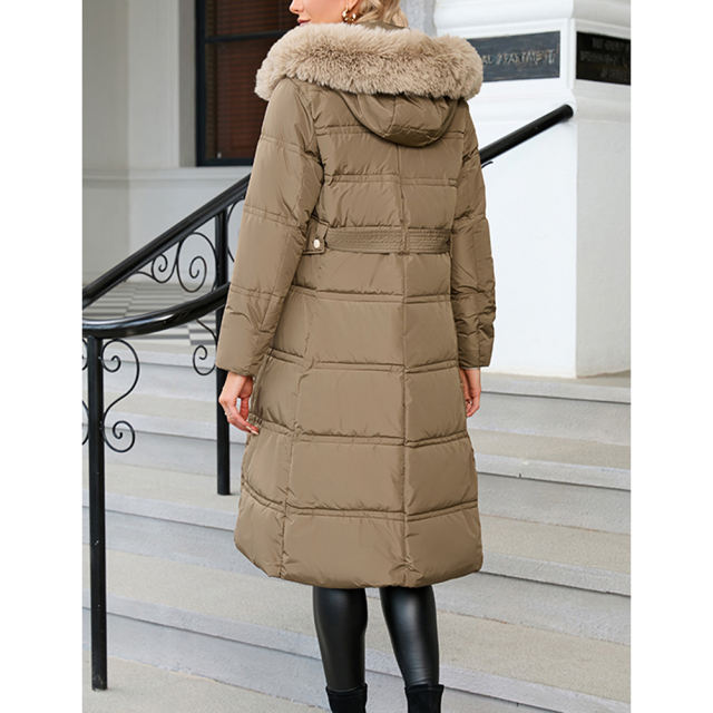 Brown Slim Fit Thick Down Jacket Long Coat TQK280218-17