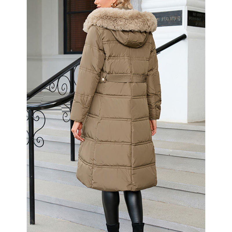Brown Slim Fit Thick Down Jacket Long Coat TQK280218-17
