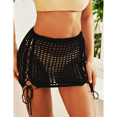 Black Hollow-out Side Drawstring Beachwear Mini Skirt TQV360075-2