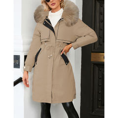 Brown Zipper Plush Collar Parker Thick Coat 2pcs Set  TQK280219-17