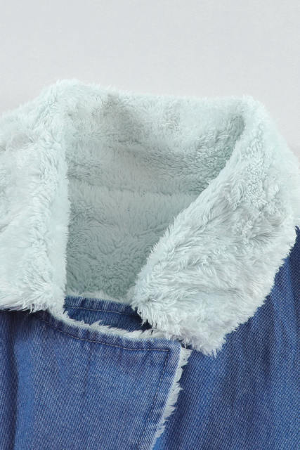 Sky Blue Lapel Collar Button Fleece Jacket LC8511336-4