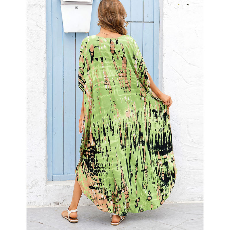 Grass Green Tie Dye Loose Kimono Beach Cover TQK650092-61