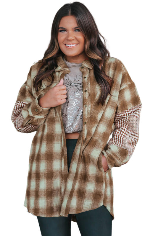 Brown Oversize Plaid Flannel Shacket LC8511022-17