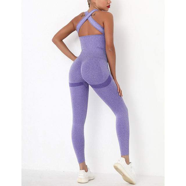 Purple Back-Criss Seamless Yoga One Piece Jumpsuit TQE91567-8