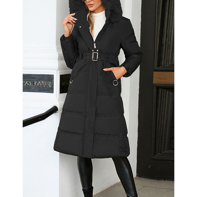 Black Slim Fit Thick Down Jacket Long Coat TQK280218-2