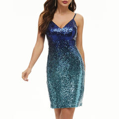 Blue Gradient Spaghetti Straps Sequined Evening Dress TQK311108-5