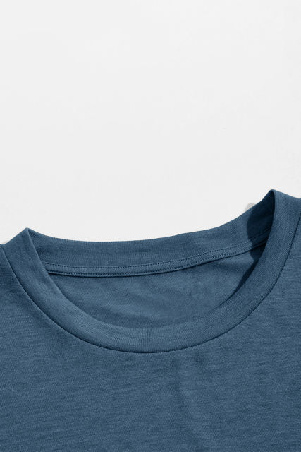 Blue Solid Basic Crewneck Short Sleeve Men\'s T-shirt MC252852-5