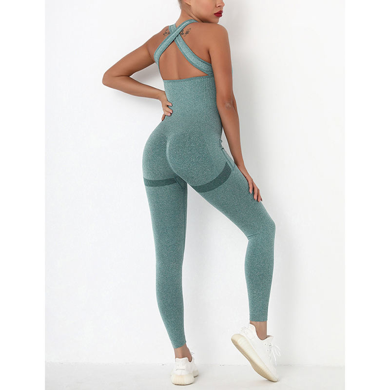 Green Back-Criss Seamless Yoga One Piece Jumpsuit TQE91567-9