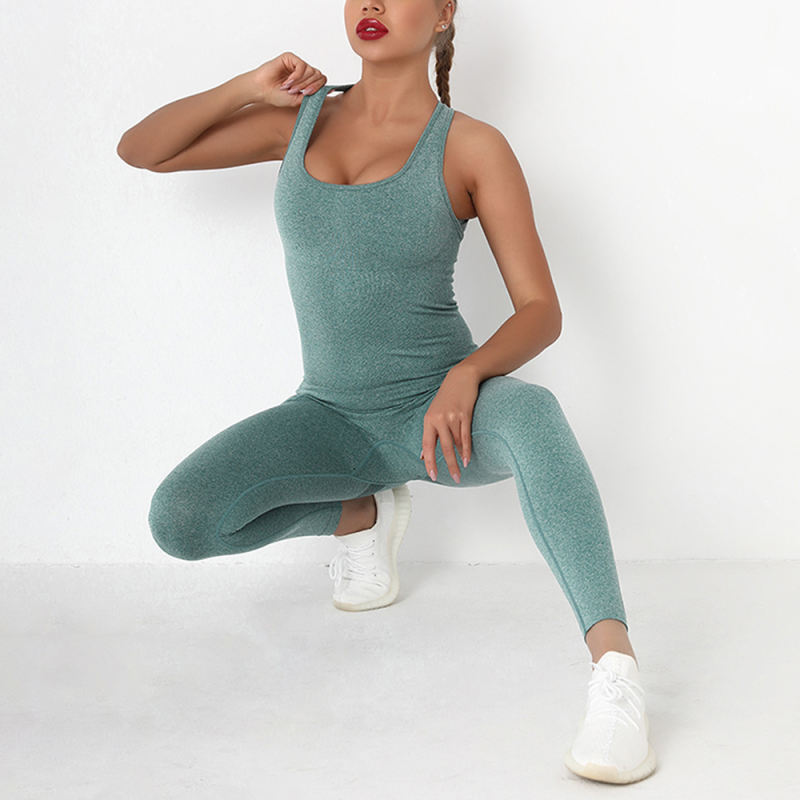 Green Back-Criss Seamless Yoga One Piece Jumpsuit TQE91567-9