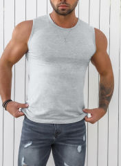 Gray Solid O Neck Slim-fit Men\'s Tank Top MC256181-11