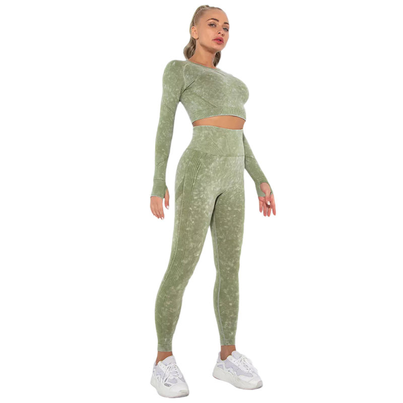 Army Green Nylon Seamless Long Sleeve Pant Yoga Set TQE91361-27