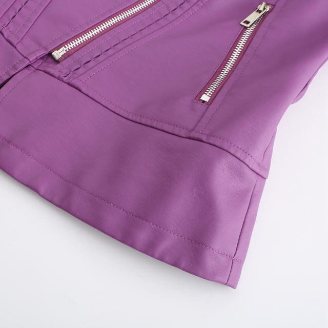 Purple Rivet Decoration Turndown Collar PU Leather Jacket TQK280137-8