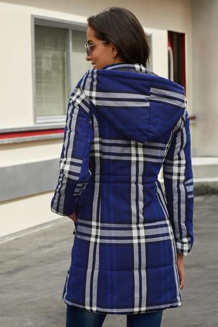 Blue Vintage Plaid Cotton Quilted Trench Coat LC85189-5