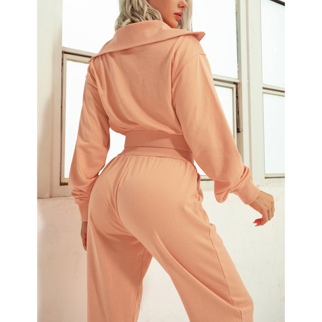 Orange Zipper-up Cotton Sweatshirt with Pant Sports Set TQE91573-14