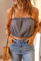 Gray Frill Tight Hem Spaghetti Strap Crop Tank Top LC2565412-11