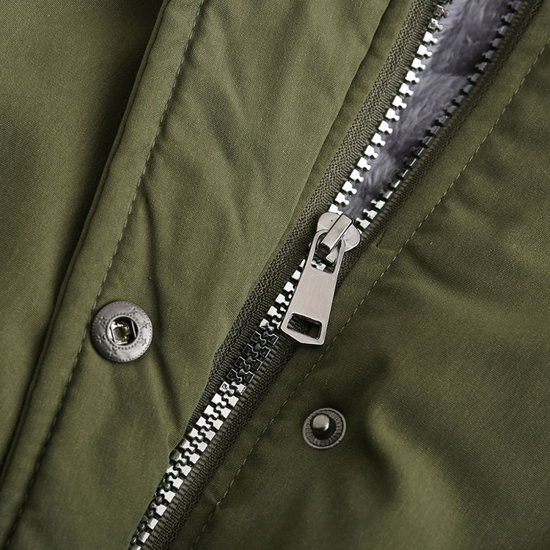 Army Green Fur Collar Drawstring Waist Warm Hooded Parka Coat TQK280130-27