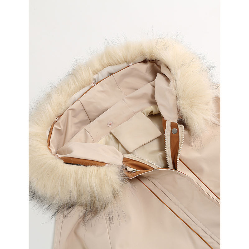Apricot Zipper Plush Collar Parker Thick Coat 2pcs Set  TQK280219-18