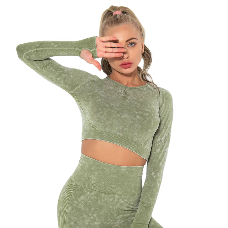 Army Green Nylon Seamless Long Sleeve Pant Yoga Set TQE91361-27