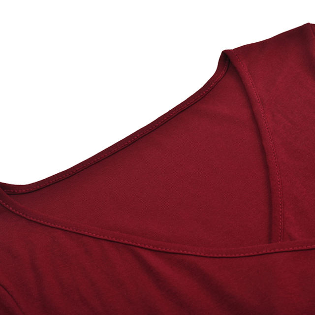 Wine V Neck Long Sleeve Bodysuit TQK550147-103
