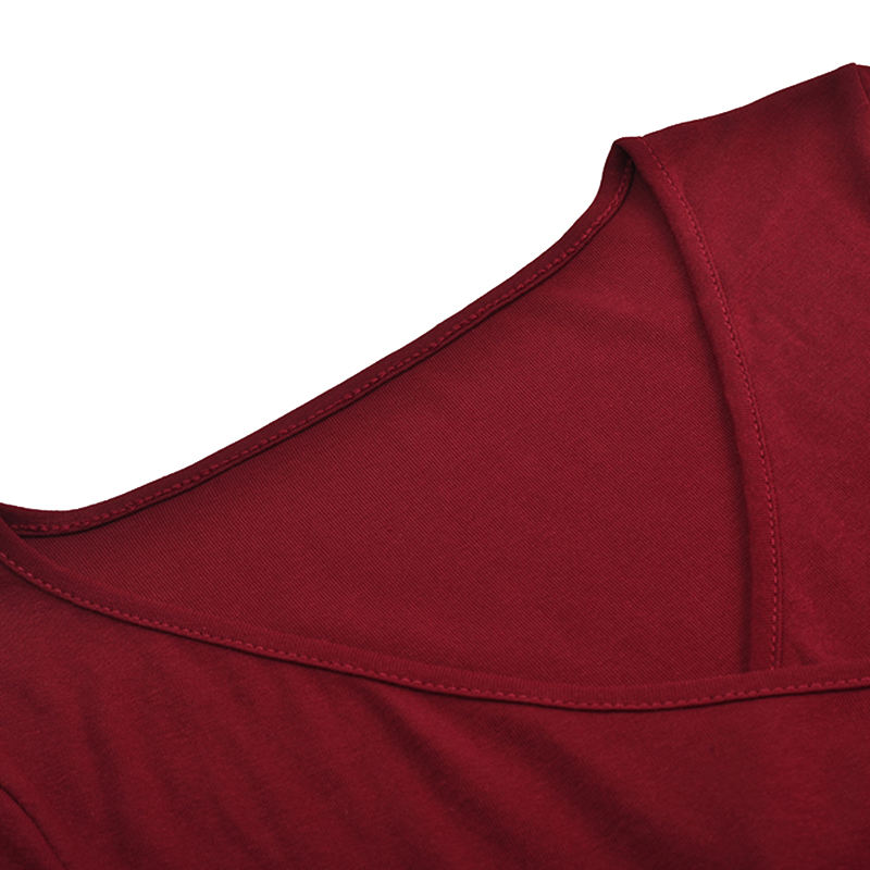 Wine V Neck Long Sleeve Bodysuit TQK550147-103