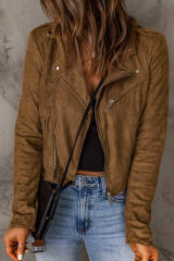 Brown Vegan Suede Zip Detail Moto Jacket LC8512406-17