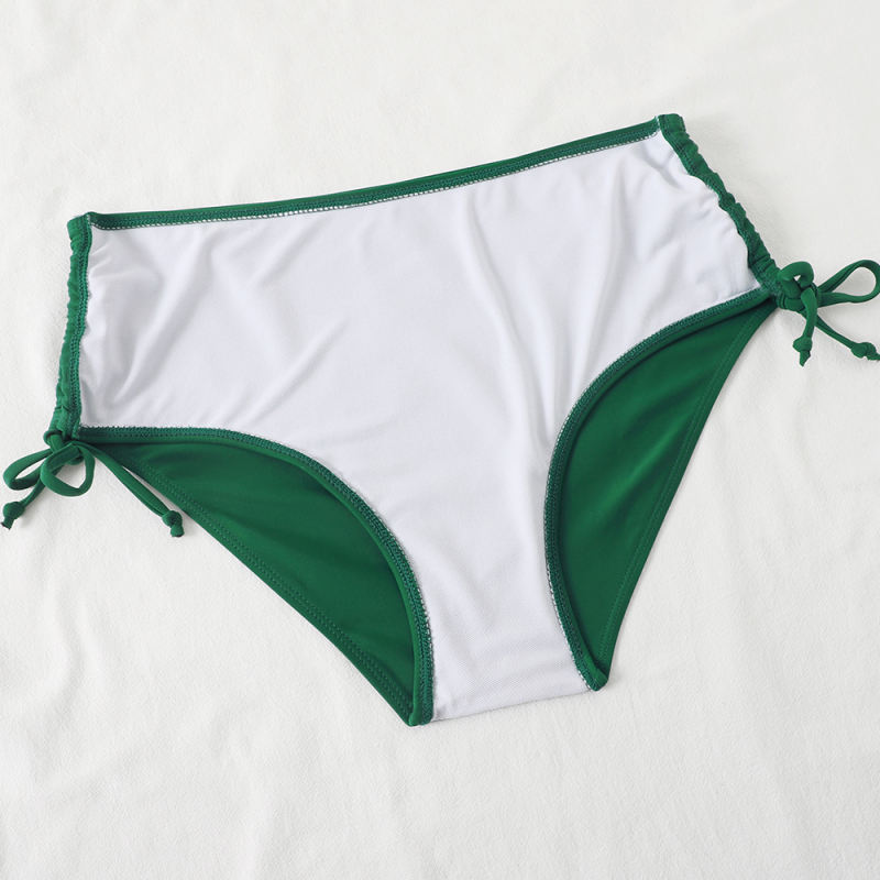 Green Cross Front Drawstring Side High Waist Bikini Swimsuit TQK610320-9