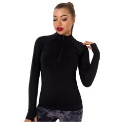 Black Quick Dry Zipper Knit Tight Yoga Tops TQE91363-2