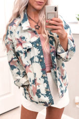 White Stars Tie Dye Print Buttoned Denim Jacket LC788208-1