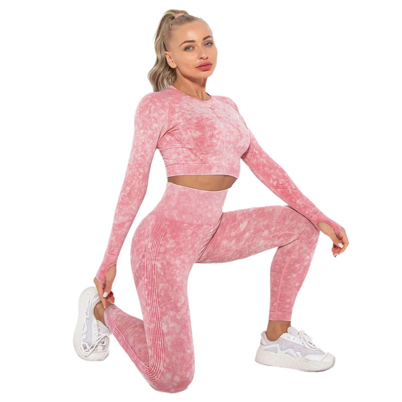 Red Nylon Seamless Long Sleeve Pant Yoga Set TQE91361-3