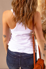 White Solid Scoop Neck Racerback Tank LC2566944-1