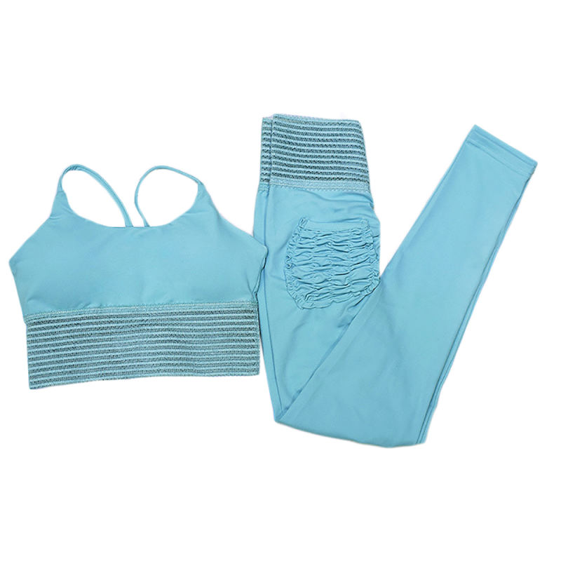 Light Blue Bra with Poacketed Pant Yoga Set TQE91359-30