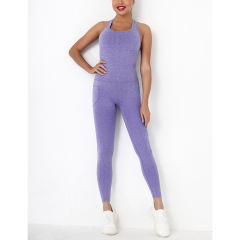 Purple Back-Criss Seamless Yoga One Piece Jumpsuit TQE91567-8