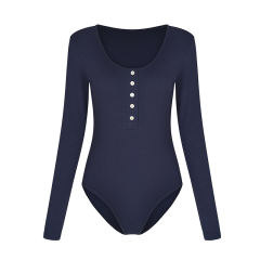 Navy Blue Zip Up Long Sleeve Bodysuit TQK550148-34