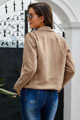 Khaki Zipped Notch Collar Short Jacket LC85294-16