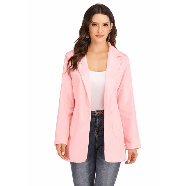 Pink Turndown Collar Blazer With Pockets TQK260012-10